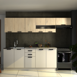 Kuchyňská linka, 2,6 m, dub cremona/kašmír/krémová Navona, MONIA