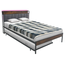 Postel s roštem a výsuvnou přistýlkou, 140x200, černá/šedá, NORDO