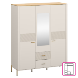 Skříň se zrcadlem, kašmír/dub kamenný, RUNOL 3D2S