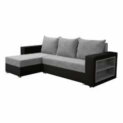 Rozkládací sedací souprava s poličkou, černá/šedý melír, levá, MERAK ROH