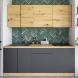 Kuchyňská linka, 2 m, dub artisan/šedá, VINETU