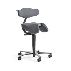 Designová sedlová židle s mnoha možnostmi nastavení pro dosažení maximálního pohodlí a ergonomie. Opěradlo lze otáčet okolo židle o 360° - může být umístěné klasicky vzadu