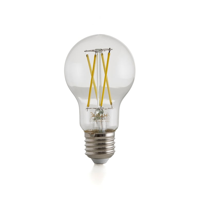 Energeticky úsporná LED žárovka s průhlednou baňkou. Vyzařuje jasné