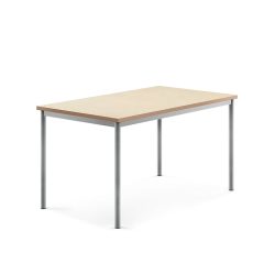 Stůl s obdelníkovou deskou a vynikajícími akustickými vlastnostmi. Deska z ekologického linolea dobře tlumí zvuk a je posazena na elegantní podnož z ocelových trubek opatřených ochranným práškovým lakem. Produkt byl úspěšně testován a certifikován podle normy EN 1729.Ve školních zařízeních je častým jevem nadměrný hluk