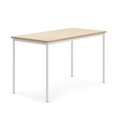 Stůl s obdelníkovou deskou a vynikajícími akustickými vlastnostmi. Deska z ekologického linolea dobře tlumí zvuk a je posazena na elegantní podnož z ocelových trubek opatřených ochranným práškovým lakem. Produkt byl úspěšně testován a certifikován podle normy EN 1729.Ve školních zařízeních je častým jevem nadměrný hluk