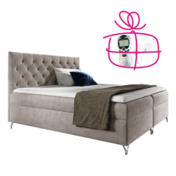 Boxspringová postel, 140x200, šedobéžová Taupe látka Velvet, GULIETTE + dárek