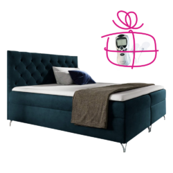 Boxspringová postel, 160x200, tmavě modrá látka Velvet, GULIETTE + dárek
