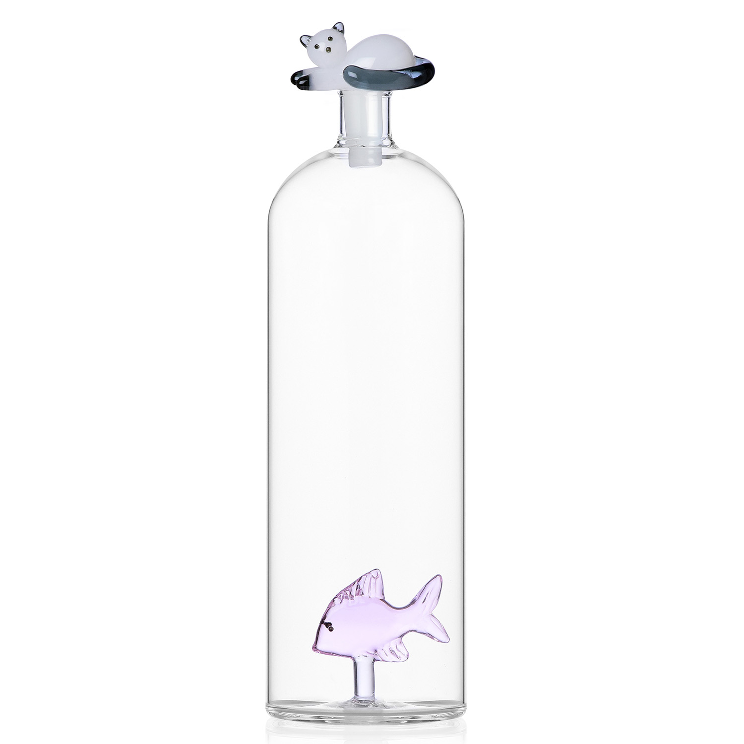 Ichendorf Milano designové karafy Tabby Cat Bottle Pink Fish & White Cat with Smoke Tail